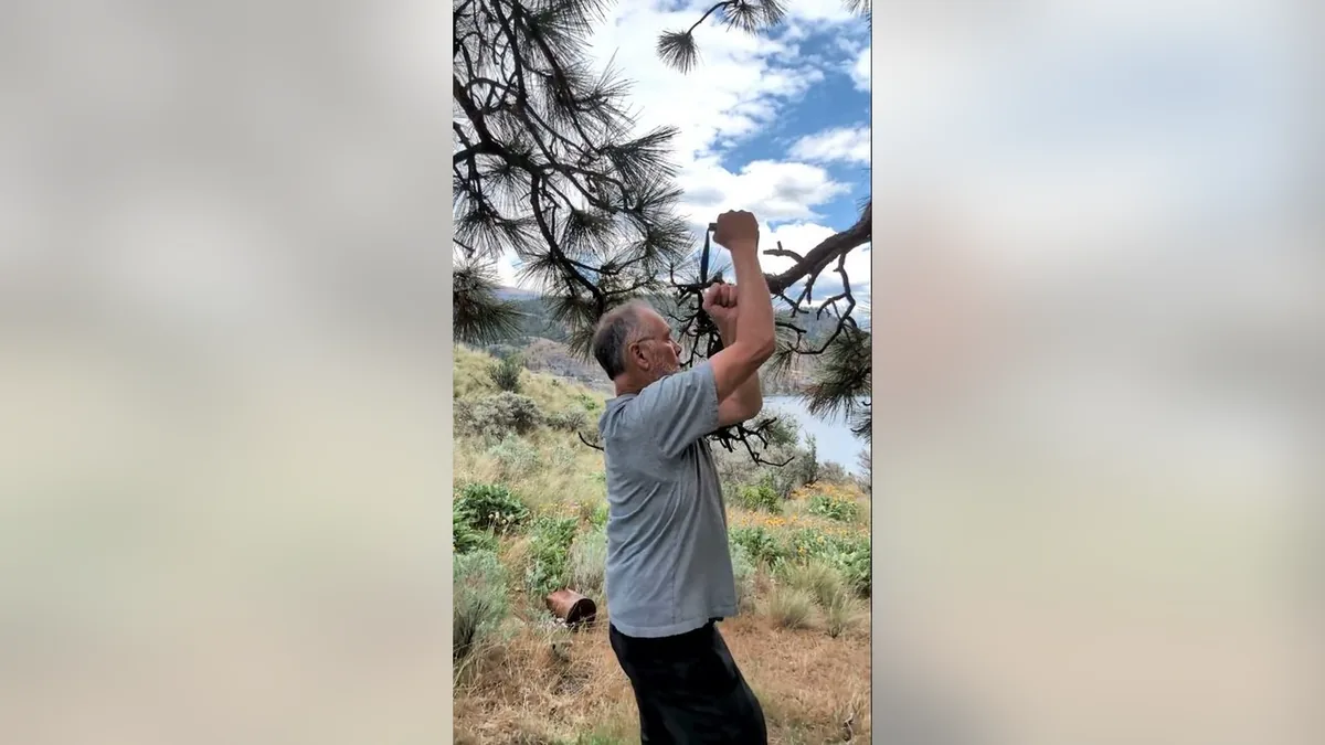 Van demonstrating the Overhead Press.Jpg movement with the ShoulderBack Pro outdoors — a frame from the routine video