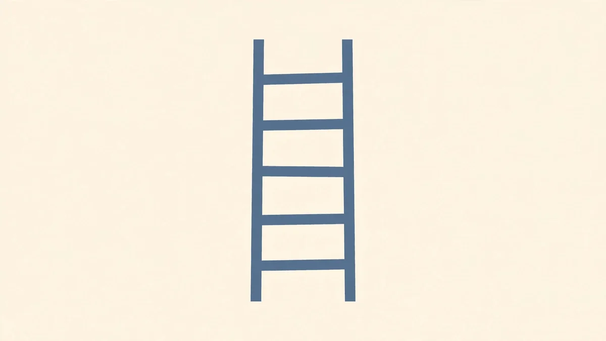A flat slate-blue illustration on cream of a simple ladder with five horizontal rungs.