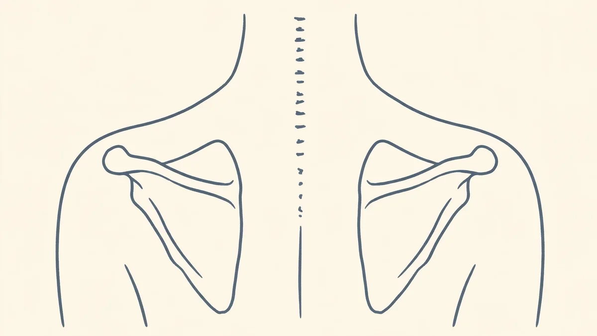 A simple line drawing of an upper back showing the shoulder blades, on a plain light background