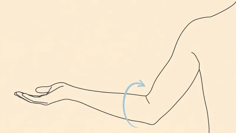 A simple diagram of an arm bent at the elbow, showing the forearm turning outward, on a plain background