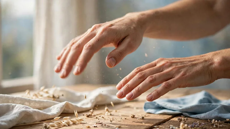 Two hands held out at the same height above a wooden table, one slightly ahead of the other, in soft daylight from a window.