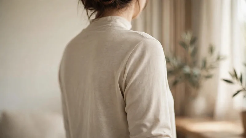 Close-up of a person's upper back and shoulder blade in soft morning light, with the arm relaxed at the side