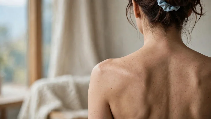 A simple line drawing of a person's back showing the shoulder blade lying flat against the ribs