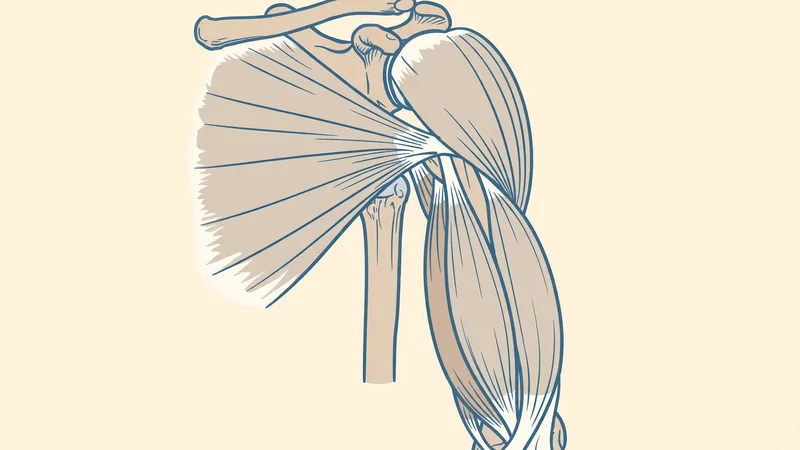 Anatomy-style illustration of the front of the shoulder and upper arm in soft neutral colours